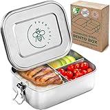 Everusely - Bento Box - Fiambrera de acero inoxidable para adultos - 1,2 L - Fiambrera de 3 compartimentos + sello de silicona extraíble + clips de cierre seguro