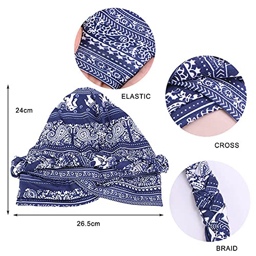 Image of Qianmome 4 Pieces Braid Knot Lady Head Scarf Hijab Bohemia Style Turban Hat Muslim Inner Hijab for Women Bandana Cap