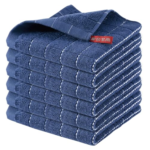 Homaxy 100% Cotton Terry Kitchen Dish Cloths, Ultra Soft and Absorbent Dish Towels for Kitchen, Suitable for Drying and Washing Dishes, 6 Pack, 12 x 12 Inches, Navy Blue
