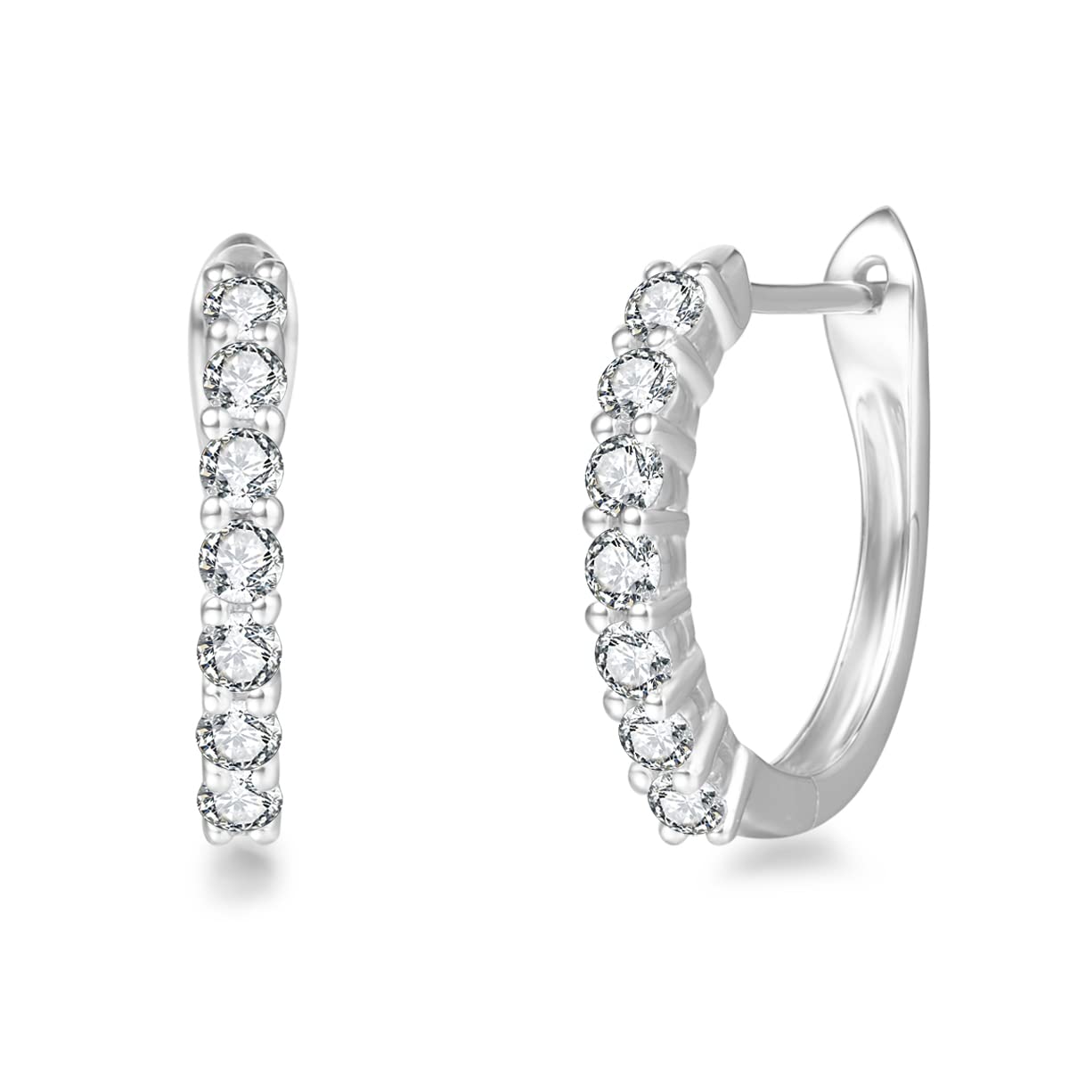 Orecchini a Cerchio Piccole in Oro Bianco/Giallo 14 Carati (585) con Gemma Moissanite Gioielli Regalo per Donna Signore Ragazze - Dimensioni: 15 * 13 mm