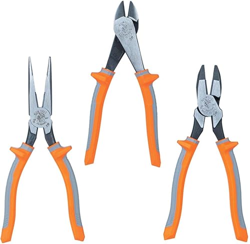Klein Tools 9420R Juego de herramientas de alicates aislados de 1000 V con alicates de punta larga, alicates de corte lateral y alicates de corte