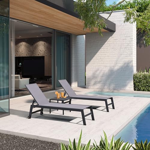 Image of PURPLE LEAF Patio Chaise Lounge Set 4 Pieces Aluminum Outdoor Lounge Chairs with Wheels Textilene Sunbathing Recliner Light Gray