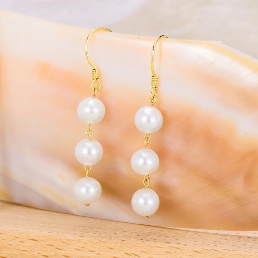 Pearl Earrings 14K solid Gold Tassel Earrings for Women Ladies Pearl Jewelry Earrings for Women - Image 3