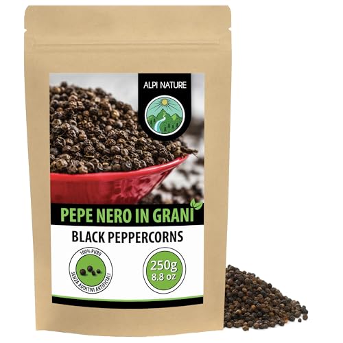 Alpi Nature Pepe Nero 250g, Grani di Pepe Nero Interi per Cucina e Miscele di Spezie