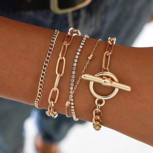 Gold Bracelets for Women Dainty Boho Stackable Bracelet Set Gold Chunky Layered Link Bangle for Women2