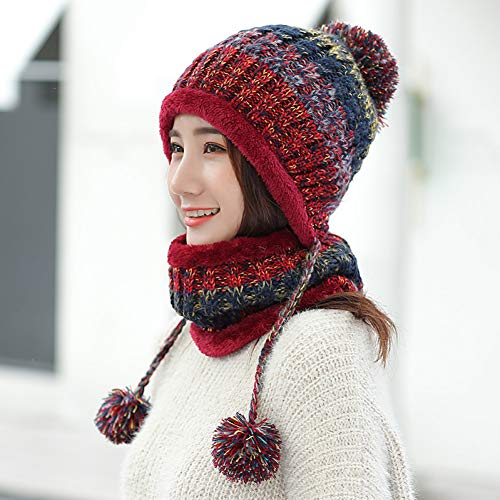 Bonnet tricoté avec cache-oreilles et foulard en velours pour homme et femme