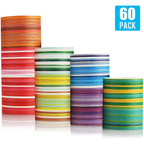 [60 Rolls] Random Assorted Colors 0.3 cm/0.12 inch Wide Colorful Washi Tapes Assorted Pure Colors, DIY Planner Craft Tape Paper Decor Scrap-booking Sticker Masking Paper Decoration, Gift Wrapping