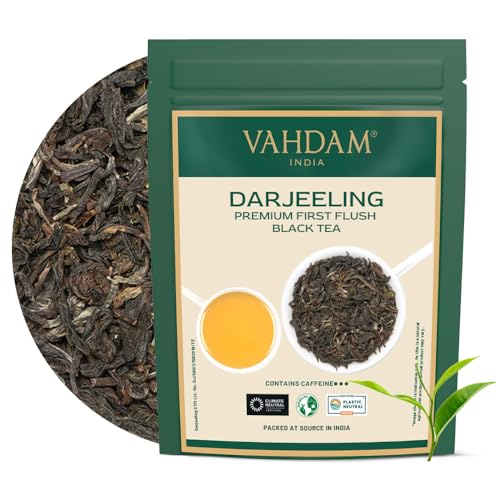 VAHDAM, First Flush Darjeeling Tea (50 Cups, 100g/3.53oz) | Loose Leaf Black Tea - Flowery, Aromatic & Delicious | Picked, Packed & Shipped Direct From India | Champagne Of Teas | Mellow & Fragrant