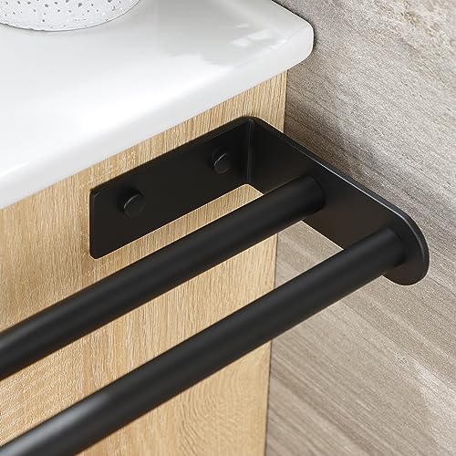 Porte-serviettes à deux bras noir 40cm support mural linge de bain
