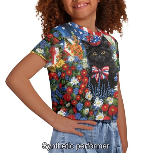 Image of 4th of July Shirt for Girls 7-8 Years US Flag Crop Tops Kids Outfit Independent Day Graphic Tee-