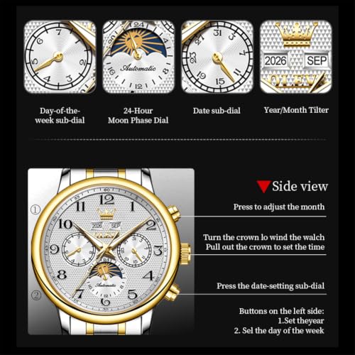 Image of OLEVS Automatic Watches for Men Luxury Skeleton Multi-Function Mechanical Watch Self Winding Date Waterproof Luminous Mens Watch
