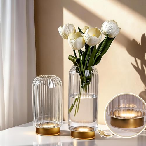 LED Flower Vase with Lights,Set of 2 Battery Operated Flower