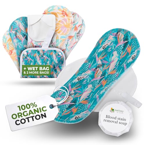 Image of Organic Cotton Reusable Menstrual Pads for Light Flow (6 Pack S+M) - Leak Proof & Odor Free Cloth Pads for Women & Teens - High Temp Washable, Breathable, Soft & Skin-Safe for All Day Period Comfort
