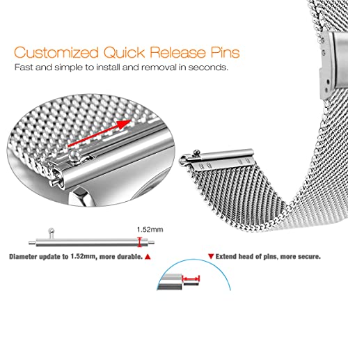 Abanen For Garmin Venu 2 Plus/Venu Sq 2/ Vivomove Trend Watch Band, 20Mm Quick Release Metal Mesh Stainless Steel Wristband Strap For Garmin Vivoactive 3,Vivomove Sport (Silver) #TOP3