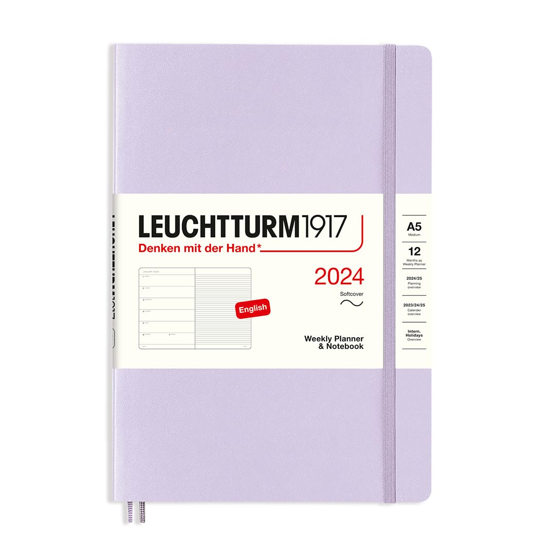 Leuchtturm1917 2024 Weekly Planner Notebook (A5), Lilac, Medium
