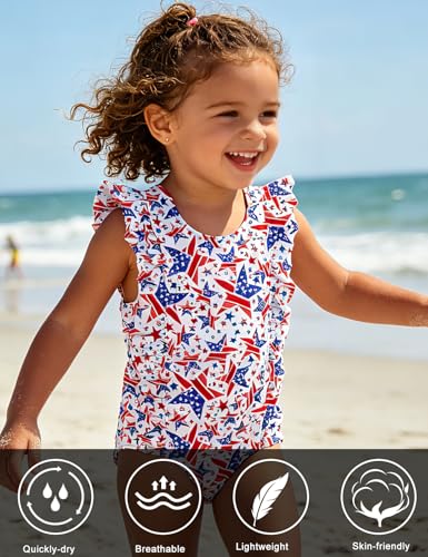 Image of RAISEVERN Baby Girls Swimsuit Ruffles Bathing Suits Cute Beach Sport Swimming Backless Summer One Piece Swimwear 2-7 Years
