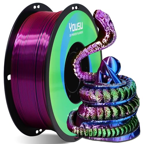 Image of YOUSU Tri Color PLA 3D Printer Filament 1.75mm, Coextrusion Rainbow PLA Filament with Silk PLA Pink-Blue-Green, Multi Color 3D Printing Filament + /-0.02mm, 1kg /2.2lbs