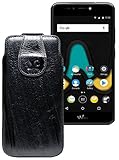 Suncase Original Tasche für Wiko Upulse Lite | Leder Etui Handytasche Ledertasche Schutzhülle Hülle Hülle/in wash-schwarz