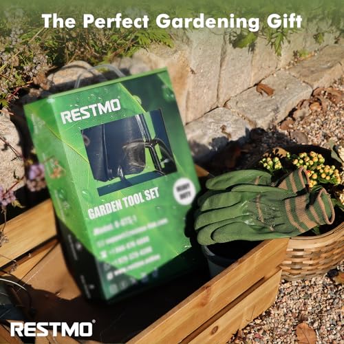 RESTMO 3-in-1 Heavy Duty Gardening Tools Kit, Premium Carbon Steel Garden Tools with Ergonomic Wooden Handle Includes Trowel, Transplanter, and Cultivator, Ideal Gardening Gifts for Women, Gardener - Image 5