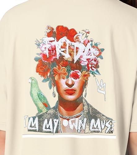 Image of Women's Casual Printed Round Neck Loose Fit Tshirt - Oversized Longline Drop Shoulder Tops for Women
