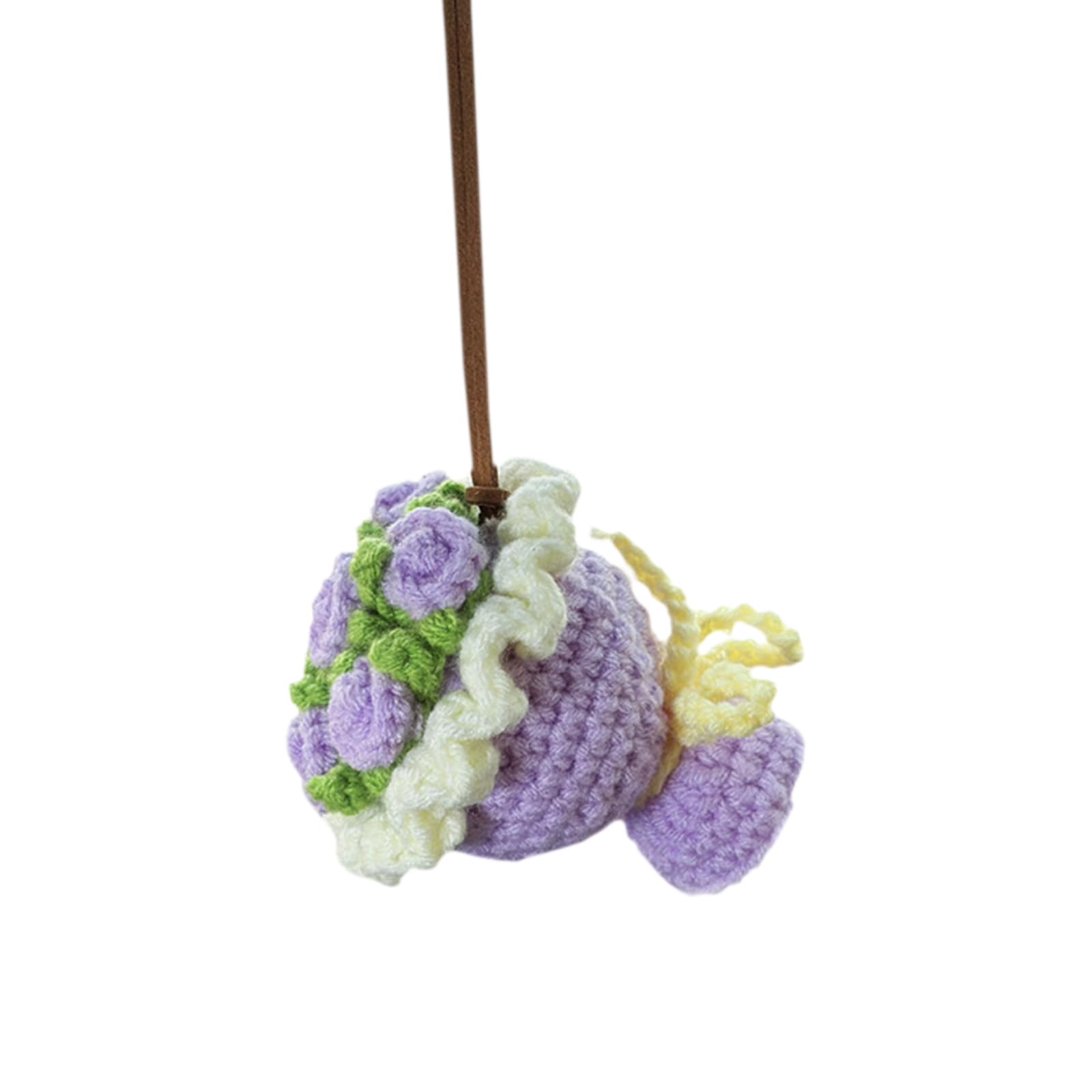 Handmade Flower Car Rear View Mirror Accessory, Crochet Rose Car Mirror Pendant Charm, Auto Hanging Ornament, Vehicle Interior Decoration for Women Present (Purple)