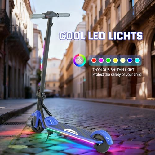 Patinete electrico niño, para niños de 6 a 12 años, Motor de 150W, Dos velocidades Ajustables, Velocidad máxima de 12 km/h, Luces LED de Colores, Pantalla LED, Plegable y Ligero. - imagen 5