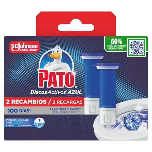Pato Discos Activos Agua Azul - Pack de 2 Recambios (12 Discos 36 ML) – Limpia y colorea el inodoro de Color Agua azul