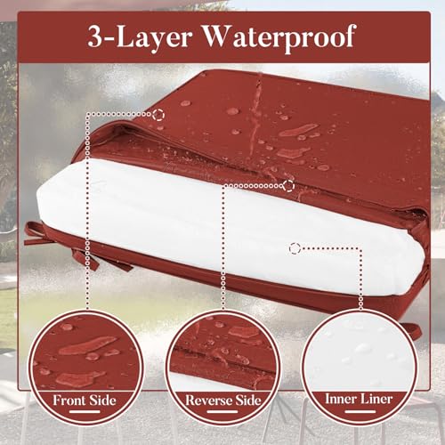 Basic Beyond Outdoor Chair Cushions for Patio Furniture, Waterproof Outdoor Seat Cushions Set of 4 19 x 19, Patio Chair Cushions Set of 4 with Ties and Handle, Brick Red by Basic Beyond - Used condition - Image 4