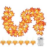 50 LED 16.4Ft Thanksgiving Decorations Fall Garland String Lights with Timer, Lighted Autumn Leaves Garlands Decor, Fall Lights for Home Decoration Party Indoor Mantle