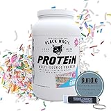 Worldwide Nutrition Bundle,2 Items: Black Magic Multi Source Protein Powder Whey, Egg Albumin Enzymes, Micellar Casein & MCTs Muscle Mass Gaining Birthday Cake Flavor - 2 LB & Multi Purpose Key Chain