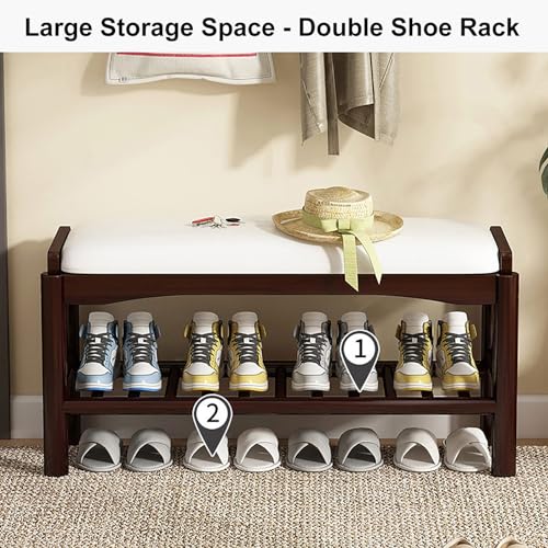 Banc à chaussures en bois marron avec coussin pour entrée compacte - 7