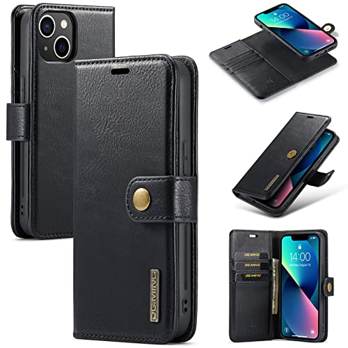 Étui en cuir véritable pour iPhone 13 avec portefeuille amovible chic