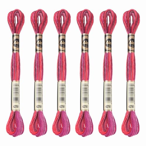 Image of PATIKIL 6 Skeins Embroidery Floss, Polyester Embroidery Threads Bracelets String for Cross-Stitch Hand Embroidery, Red Purple