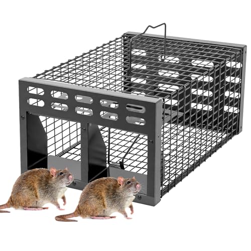 WHJIACHU Rat Trap Humane Live Rat Trap & Automatic Reset Mouse Traps with Dual One-Way Door Design Catch and Release for Mice Chipmunks Hamsters and Other Rodents Indoors & Outdoors(Black)