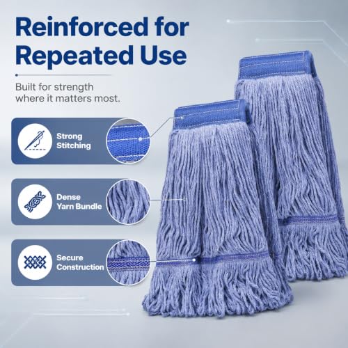 Image of 12 Pack Mop Head Replacement, Cleaning Heavy Duty Mop Head Commercial Replacement, Wet Industrial Blue Cotton Looped End String Head Refills, Heavy Mop Replace Head, for General and Floor Cleaning