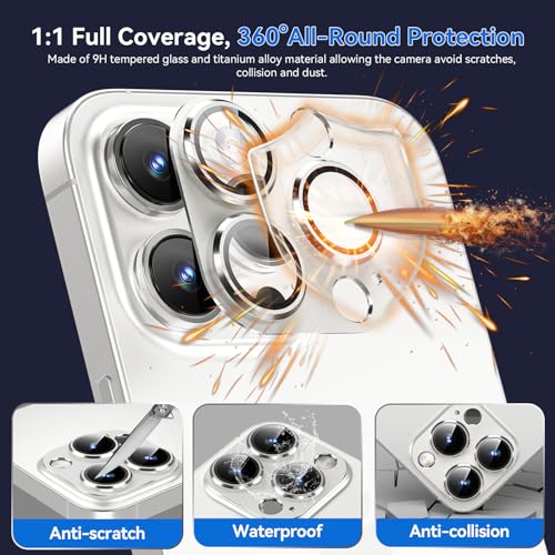 Lente de câmera para iPhone 15 Pro/15 Pro Max, vidro temperado 9H capa de câmera tela anel de metal