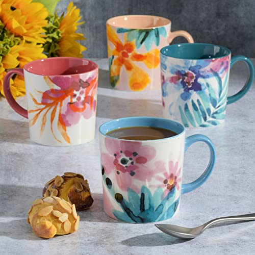 Spice By Tia Mowry Floral Garden 4 Piece Large 17Oz Decorated Porcelain Mug Set #TOP4
