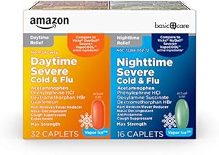 Amazon Basic Care Vapor Ice Daytime and Nighttime Severe Cold and Flu, Coated Caplets, Combo Pack, 48 Count
