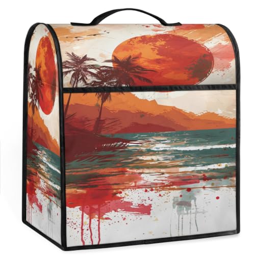 Coffee Maker Cover Watercolor Beach Sunset Kitchen Appliance Covers Small Appliance Covers Blender Cover Juicer Cover Dust Covers for Kitchen Appliances with Top Handle and Pockets,Washable,B16