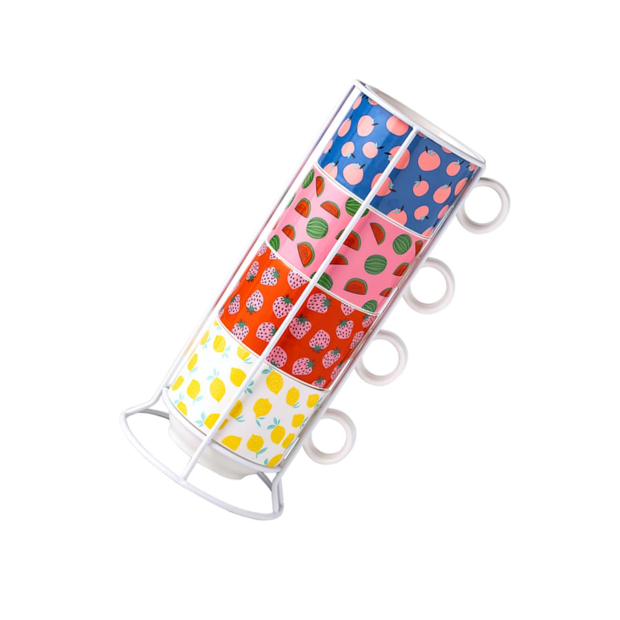 jojofuny Set 4 Tazze in Ceramica Impilabili da 200 Ml Supporto Porta Tazze Salvaspazio per Cucina Casa Ufficio e Bar