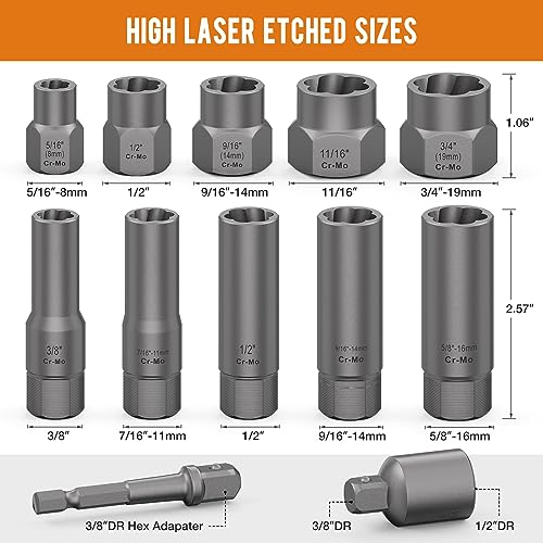 Image of 12-Piece Deep and Shallow Bolt Extractor Socket Set, Upgrade Stripped Easy Out Bolt Nut Remover Set For Removing Studs, Damaged, Frozen, Rusted, Rounded-Off Bolts, Nuts & Screws