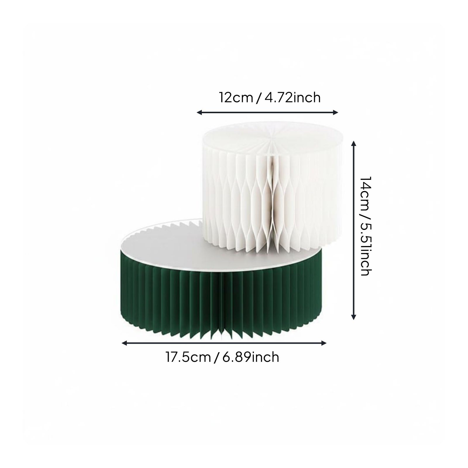 Display Regal Präsentationsständer Aufsteller aus Papier mit Wabenstruktur Stabil Eben Faltkonstruktion für Schmuck Kleinobjekte Warenpräsentation , Weiß+Grün , 14-19,5cm