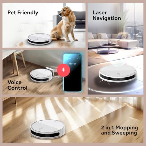 Image of Haier Civic X11 White 2 in 1 Robot Vacuum Cleaner & Mop, 5000 Pa Suction, 2600mAh Battery, Covers Wide Area in Single Charge, Zero Tangle Technology, Advanced Laser Mapping | Anti-Fall, Pet Frindly