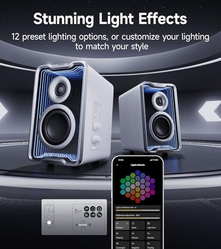 Image of Edifier QR30 2.0 Desktop Active Speaker, Compact Bluetooth V5.4 Computer Speakers, Wireless Bookshelf Speaker, 30W (RMS), 3.5mm AUX & USB-A Wired Input, Dynamic Light Effects, App Control, White