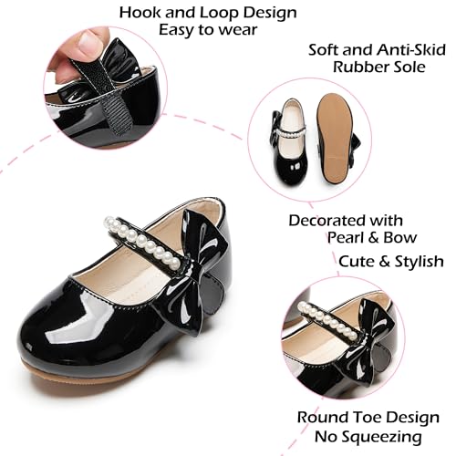 Image of PHIRAMIN Toddler Flower Girl Glitter Dress Shoes Little Girl Ballet Flats Bow Wedding Party