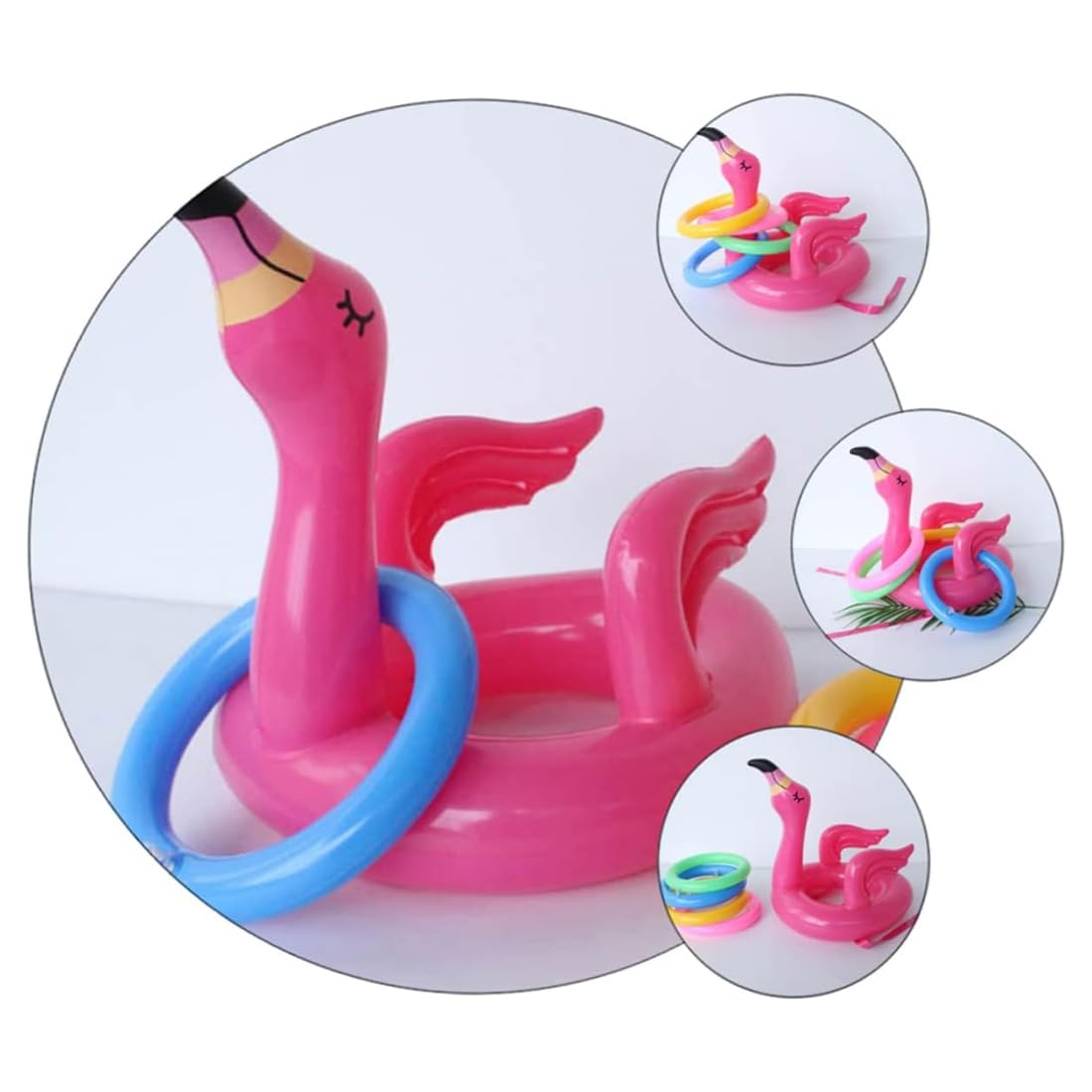 WeddHuis 5 Pièces Jeu de Lancer d'Anneaux en Flamant Rose Gonflable Jeux de Fête pour Parents pour Été Fête Hawaïenne Mariage Fête Piscine Été Jeux Extérieur Intérieur