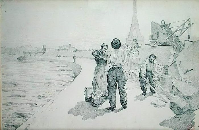 Affiche Décorative Paris Vue des Quais de Seine - Poster Peinture Jules Ernest Renoux 60x90cm