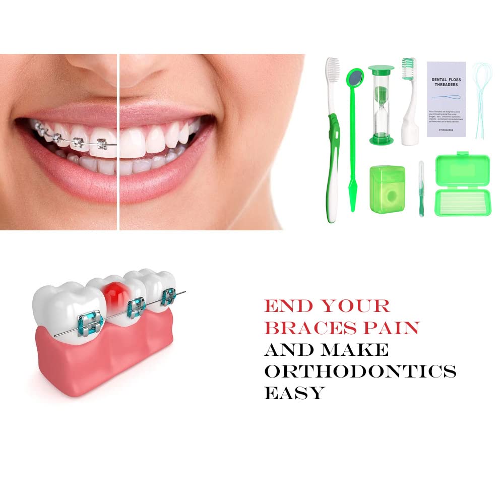 2 x Kit portátil de cuidado oral ortodóntico, kit de viaje para pacientes, cera de cepillado interdental, hilo dental, limpieza de cepillos de dientes 6