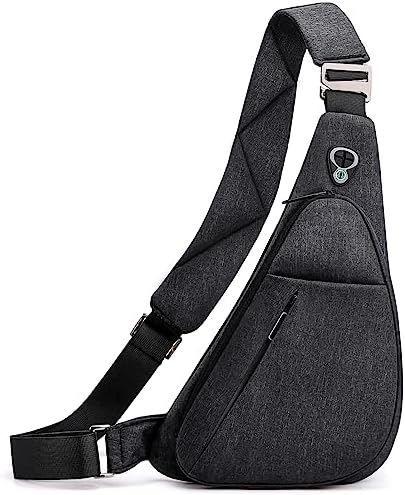 LKEX Crossbody Bag Anti-Theft Lightweight Casual Shoulder Backpack Sling Chest Bag Belt Rucksack for Travel Bicycle Sport（Dark Grey Right Hand）