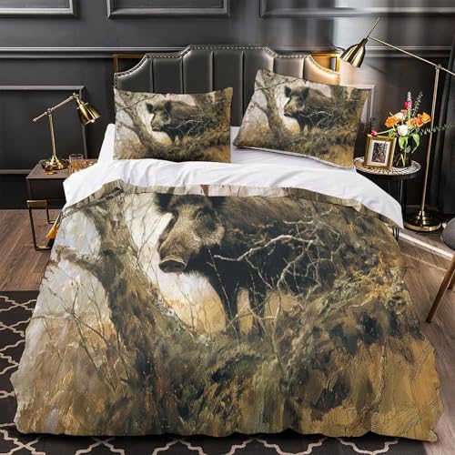 Chasse au Sanglier Housse de Couette lit double 200x200cm en microfibre douce